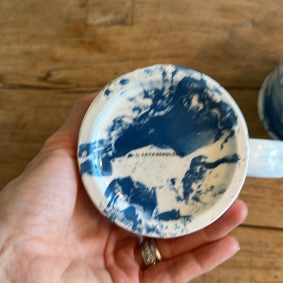 Two Anthropologie Marbled Monogram Coffee Tea Mug Blue White "B” Initial - Picture 4 of 6
